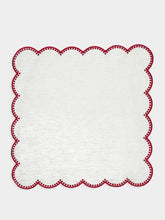 Paula Living Cascais White Linen Napkin with Red Dots Border