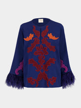 Paula Temis Embroidered Blouse With Feathers