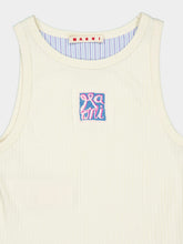 Marni Cream Ribbed Cotton Tank Top with Frame Logo