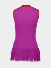 Paula Tina Bellflower Jacquard Tank Top with Fringes
