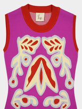 Paula Tina Bellflower Jacquard Tank Top with Fringes