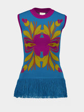 Paula Tina Mykonos Blue Jacquard Tank Top with Fringes