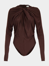 Balmain Brown Draped Long-Sleeve Bodysuit