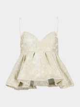 La DoubleJ Cream Peony Satin V-Neck Top