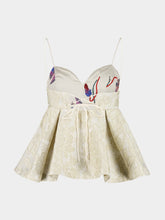 La DoubleJ Cream Peony Satin V-Neck Top