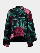 La DoubleJ Black Silk Floral Long-Sleeve Top