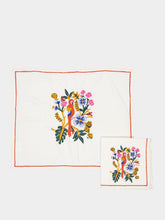 Les Ottomans Tropical Embroidered bird napkin and placemat set
