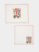 Les Ottomans Tropical Embroidered bird napkin and placemat set