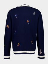 Casablanca Navy Embroidered Wool-Cashmere Cardigan