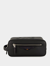 Santoni Black Zipped Leather Wash Bag