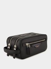 Santoni Black Zipped Leather Wash Bag