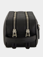 Santoni Black Zipped Leather Wash Bag