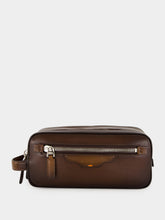 Santoni Dark Brown Leather Toiletry Bag