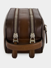 Santoni Dark Brown Leather Toiletry Bag