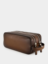Santoni Dark Brown Leather Toiletry Bag