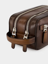 Santoni Dark Brown Leather Toiletry Bag