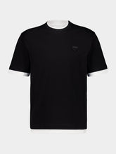 Black Cotton T-Shirt with Leather Detail