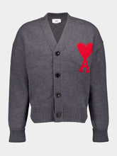 Ami Paris Grey Logo-Intarsia Wool Cardigan