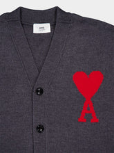 Ami Paris Grey Logo-Intarsia Wool Cardigan