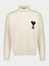 Ami Paris Off White Wool Ami de Coeur Funnel Neck Sweater