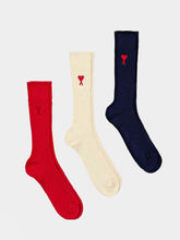 Ami Paris Pack of 3 Logo-Embroidered Ribbed-Knit Socks