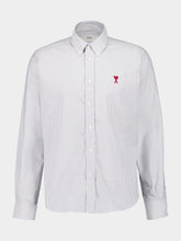 Ami Paris Light Blue and White Striped Button Down Cotton Shirt