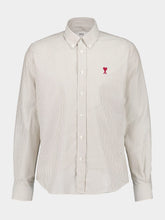 Ami Paris Loden Green and White Cotton Striped Button Down Shirt