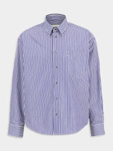 Ami Paris Royal Blue Cotton Embossed Striped Ami De Coeur Boxy Shirt