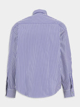 Ami Paris Royal Blue Cotton Embossed Striped Ami De Coeur Boxy Shirt