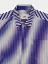 Ami Paris Royal Blue Cotton Embossed Striped Ami De Coeur Boxy Shirt