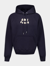 Ami Paris Navy Cotton Hooded Sweatshirt with Patch