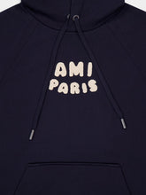 Ami Paris Navy Cotton Hooded Sweatshirt with Patch