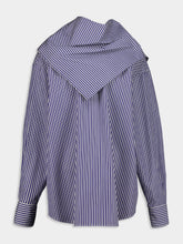 Ami Paris Blue Cotton Long Sleeves Striped Bandana Blouse
