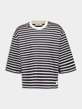 Ami Paris Navy Recycled Cotton Loose Striped T-Shirt