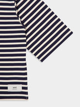 Ami Paris Navy Recycled Cotton Loose Striped T-Shirt