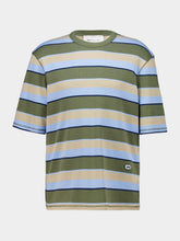 Ami Paris Blue and Khaki Striped Cotton Oversize T-Shirt