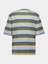 Ami Paris Blue and Khaki Striped Cotton Oversize T-Shirt