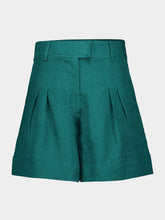 Virgo Botanical Green Linen Wide-Leg Shorts