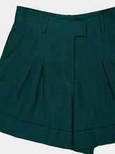 Paula Virgo Botanical Green Linen Wide-Leg Shorts