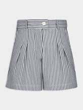 Paula Virgo Navy Hand-Woven Striped Wide-Leg Shorts