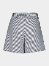 Paula Virgo Navy Hand-Woven Striped Wide-Leg Shorts