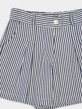 Paula Virgo Navy Hand-Woven Striped Wide-Leg Shorts