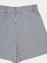 Paula Virgo Navy Hand-Woven Striped Wide-Leg Shorts