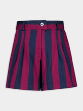 Paula Virgo Purple Hand-Woven Striped Wide-Leg Shorts