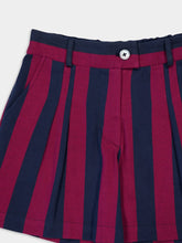 Paula Virgo Purple Hand-Woven Striped Wide-Leg Shorts