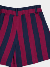 Paula Virgo Purple Hand-Woven Striped Wide-Leg Shorts