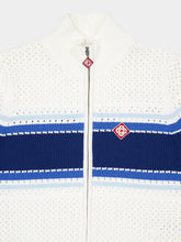 Casablanca White and Blue Striped Mesh Bomber Jacket