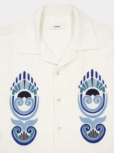 Commas White Shell Embroidered Camp Collar Shirt