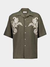 Commas Dark Taupe Paisley Embroidered Camp Shirt