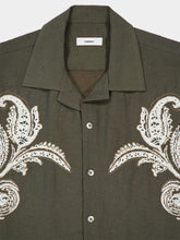 Commas Dark Taupe Paisley Embroidered Camp Shirt